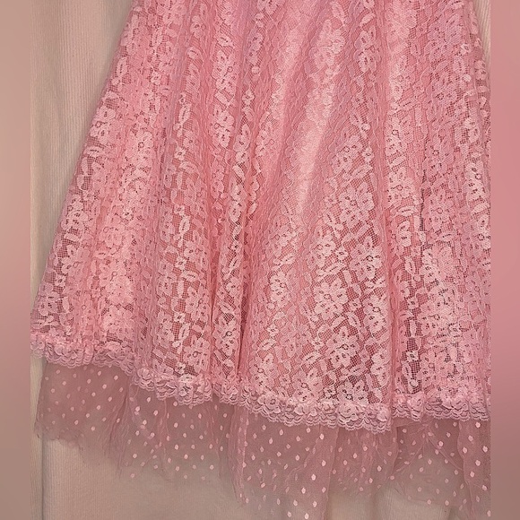 🌷 Algo Boutique 🌷 Vintage Light Pink Lace Crinoline  A Line Strapless Dress - Picture 11 of 17